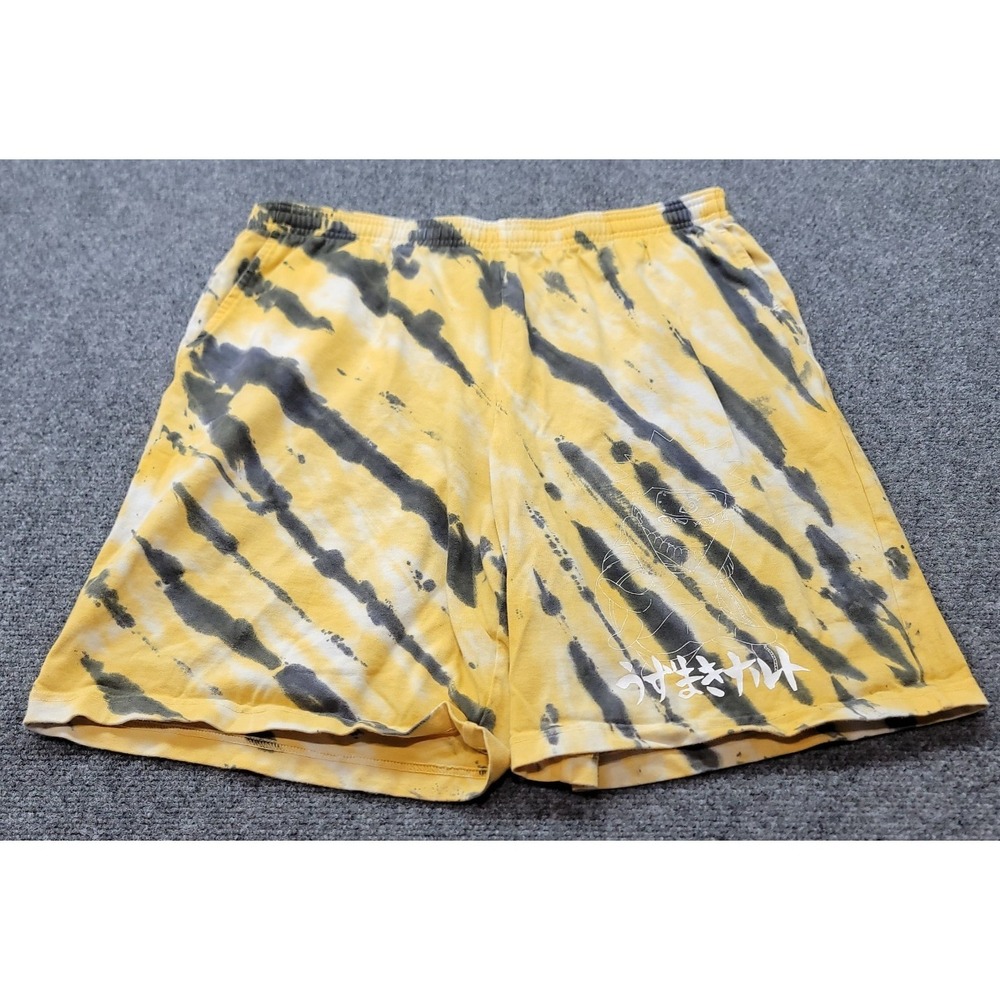 Hypland X Naruto Shippuden Skater Shorts Size Large Yellow Tie Dye Inseam 9" Y2K